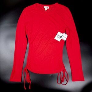 NORDSTROM Open Edit 90s Ruched Long Sleeve Crew Neck Top in Red Womens Small